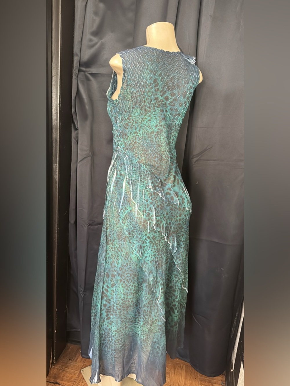 Komarov Teal and Blue Sleeveless Animal-Print Maxi Dress
